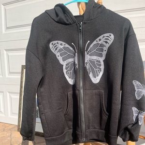 Black butterfly zip up hoodie